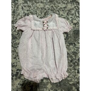BT Kids Pink Bubble Romper Girls 6-9 Mo Vintage with Detailed Bib and Roses